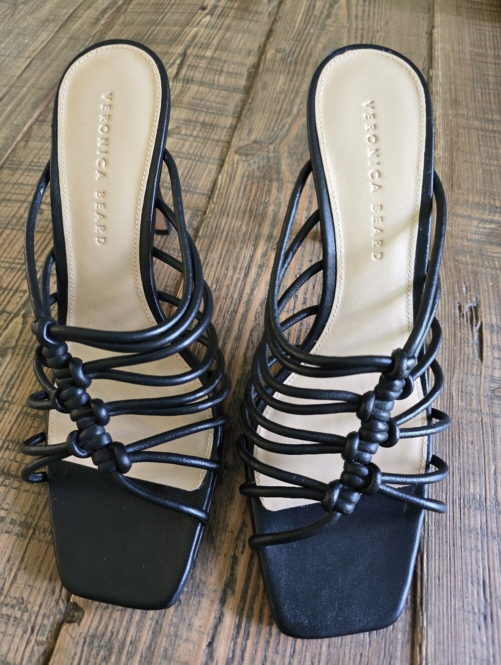 Veronica Beard Black Knotted Multi-Strap Slide Mules Size 9